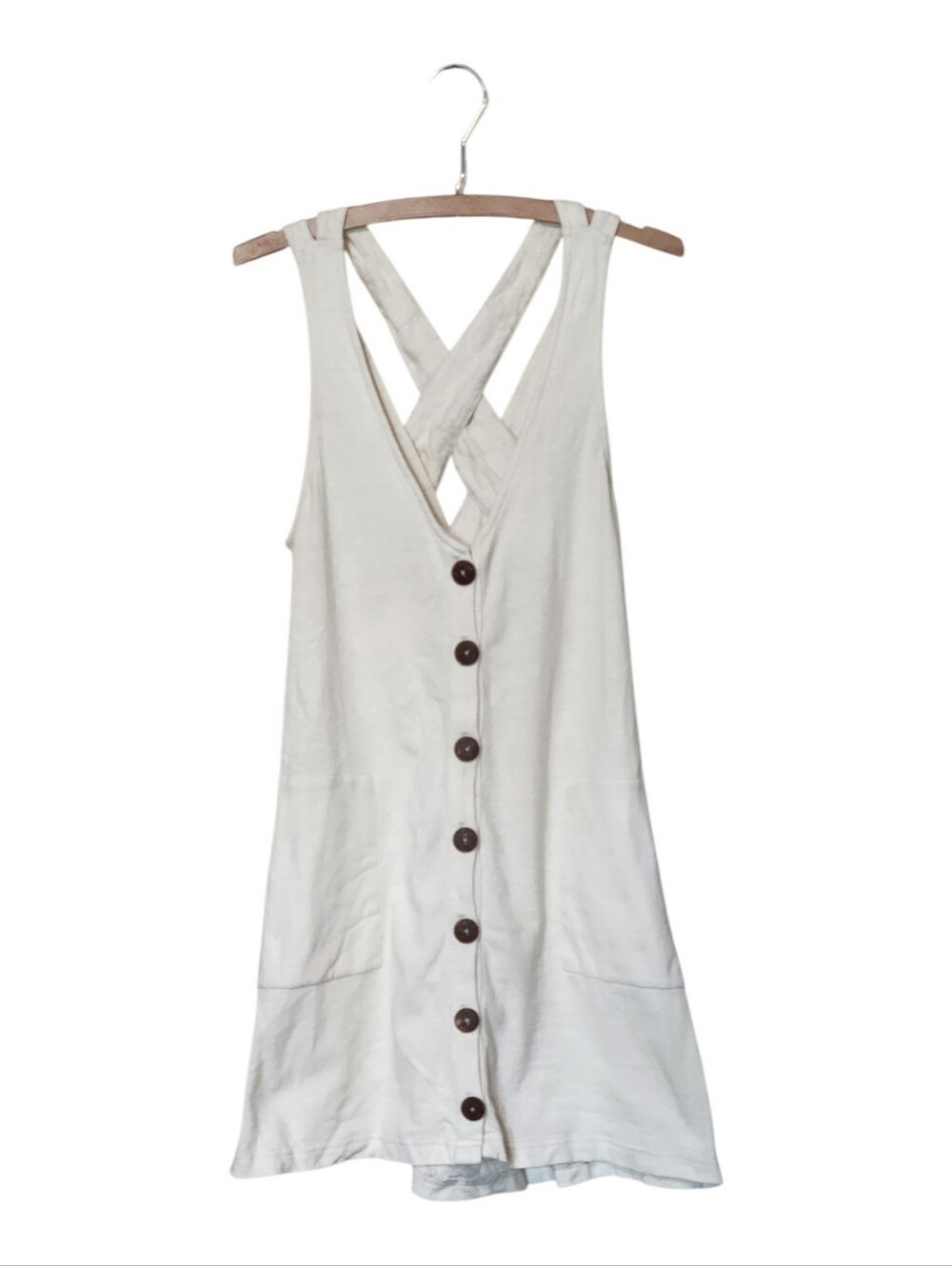 Free People Beach Mini Dress Low Cut Strappy Back Cream Medium - Picture 8 of 9